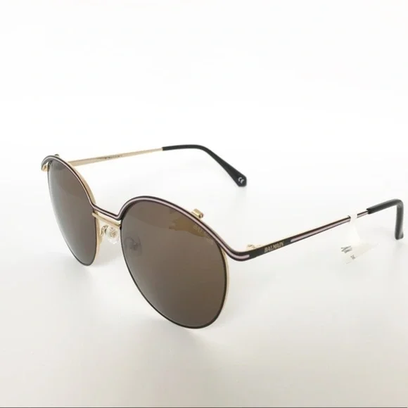 Balmain Round, Half-Rimmed Metal Sunglasses, NWT - www  display picture 1